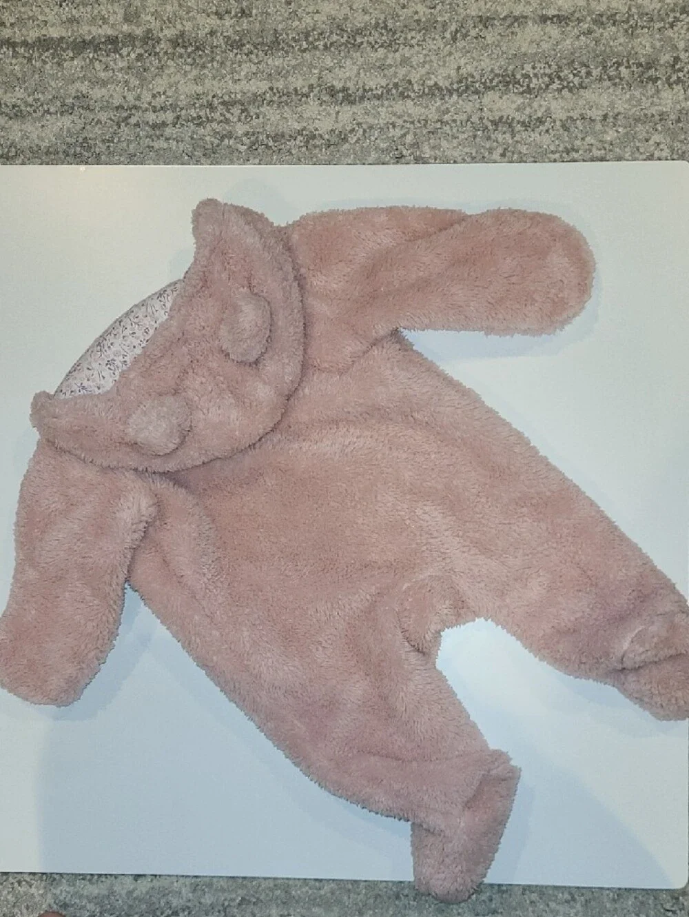 Carter's Plush Pink Bear Hooded Footie One-Piece Pram 3 Months